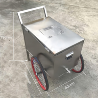 Chariot de vente ambulante en acier inoxydable à 2 roues pour glaces et bâtonnets glacés, chariot mobile pour la vente au détail