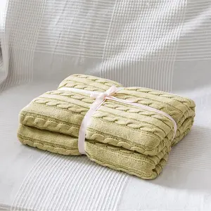Luxury Home Decoration Modern Solid 100% Cotton Cable Knit Blanket Eco-Friendly