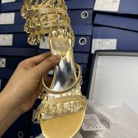 Nouvelles Sandales à Talons Aiguilles Cristal Bout Ouvert Cheville Enlacée Luxe Mode 2022 Talons Spirale