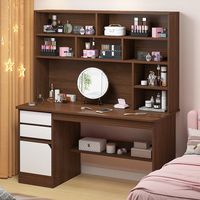 Coiffeuse moderne en bois massif, style épuré, avec miroir sur pied, meuble de rangement et éclairage, pour chambre d'appartement compact