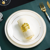 Ensemble de vaisselle en céramique de luxe écologique de qualité alimentaire avec bordure dorée pour mariages, fêtes, hôtels, desserts, pâtes, steaks