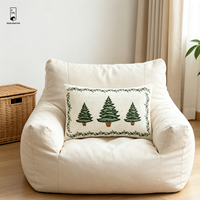 Housse de coussin lombaire brodée de Noël 50x30 en coton et lin, motif arbre, taie d'oreiller avec bordure en dentelle brodée pour canapé et décoration intérieure