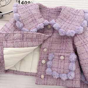 Vêtements mignons en gros pour filles : Manteau rembourré et épaissi à col nœud, robes d'hiver pour filles de 90 à 150 cm - Product Image 3