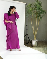 Lady Elegant Plus Size Long Bodycon Indian Evening Birthday Dress Pleated Long Sleeve Ruffle Women's Abaya Women Muslim Dress