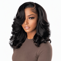 Perruque courte ondulée sans colle avec dentelle frontale, cheveux humains, noir naturel, coupe bob ondulée pour femmes