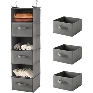 Organisateur de placard suspendu à 6 niveaux, 33x15x85cm, étagère de rangement pliable pour chambre à coucher avec crochets, gris - Product Image 1