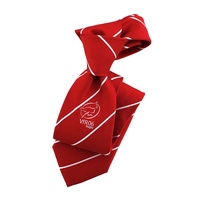 Cravates rayées pour hommes en gros de Chine, cravate personnalisée avec logo, cravate sport en microfibre de polyester tissée, cravate homme rayée rouge et blanche
