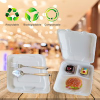 Boîte à emporter à 3 compartiments, conteneur de restauration rapide à micro-ondes, boîte à emporter jetable Compostable emballage alimentaire carré Olive verte