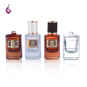 Men Perfume Bottle Modern 50 Ml Brown Cologne Leather Square Spray Glass Bottle Perfume Factory In China