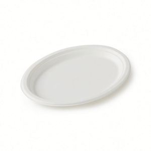 Conteneur alimentaire jetable compostable de haute qualité en canne à sucre blanc, assiette ovale de 9 pouces avec option de logo personnalisé - Product Image 4