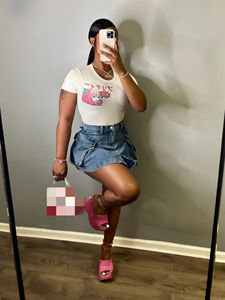 Summer Sexy Ladies Ruffle Jeans <strong>Skirts</strong> Mini Denim Women's Skater <strong>Skirts</strong> Short <strong>Wrap</strong> Jean Flare <strong>Skirt</strong> for Women With Pockets - Product Image 6