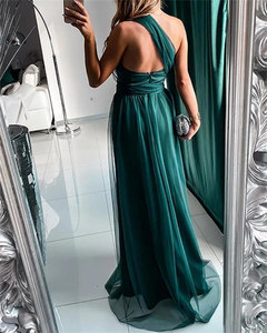 Robes maxi de luxe de style étoile de bonne qualité, robes de <span class=keywords><strong>soir</strong></span>ée élégantes <span class=keywords><strong>pour</strong></span> femmes, à une épaule, dos nu, fendues, en soie, sexy - Product Image 3