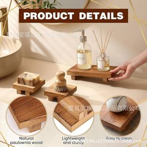 ถาดเก็บของไม้ทรงสี่เหลี่ยมผืนผ้า ที่จัดระเบียบบนโต๊ะทำงานไม้เนื้อแข็ง สำหรับตกแต่งบ้านและฐานวางกระถางดอกไม้ - Product Image 3
