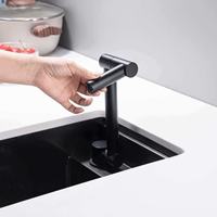 Robinet de cuisine thermostatique moderne SANIVITAL en céramique et acier inoxydable noir, pliable, monotrou, pour intérieur