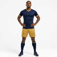 Uniforme de Fútbol Personalizado Azul Marino y Dorado, Sublimado, Conjunto de Camiseta, Pantalones Cortos y Calcetines, Totalmente Personalizable, OEM, ODM, Directo de Fábrica