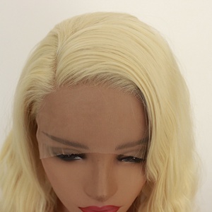Platine court Blonde 13x4 dentelle avant perruque femmes blanches <span class=keywords><strong>bouclés</strong></span> ondulés Bob perruques pour Drag Queen synthétique corps vague dentelle perruque Costumes - Product Image 2