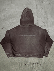 Sudadera con capucha unisex de algodón grueso con cremallera, estilo retro, con cordón, lavado ácido, con pedrería, para hombre y mujer, modelo 2025 OEM Genie - Product Image 3