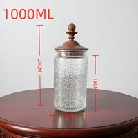Pot en verre gaufré vintage transparent avec motif fleurs Crabapple, récipient décoratif avec couvercle en bois de noyer scellé en silicone
