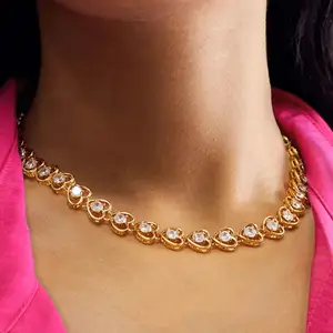 Stonepans Kalung Rantai Hati Kristal Antik Perhiasan untuk Wanita Aksesoris Pernikahan Cinta Berlian Imitasi Kalung Choker Hadiah Pesta