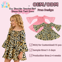Robe d'été évasée pour enfants à épaules dénudées, manches smockées cloche, col carré, en soie de lait, imprimé personnalisé, pour tout-petits, collection boutique filles