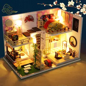 DIY בית בובת מוסיקה LED אור וילה דגם בניין ערכת עץ פאזל צעצוע מיניאטורי בית בובות