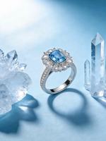 Bague en diamant bleu cultivé de forme coussin 18 carats VVS1 VVS2 avec certificat IGI, design à double portée