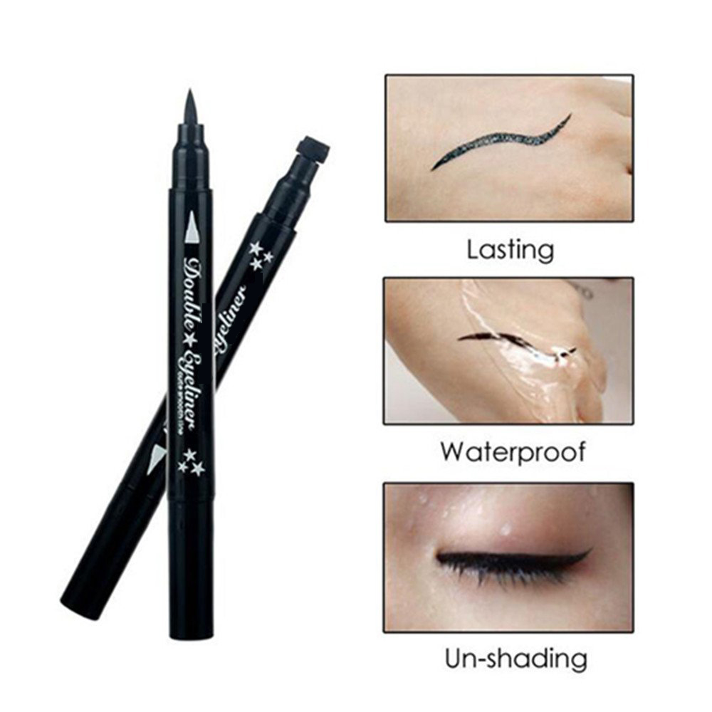 Pena Eyeliner Cair Berkepala Ganda, Stempel Felt Ujung Pigmen Tinggi Hitam Tahan Air Tahan Lama Tato Ma