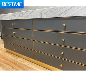 Tocador de madera de gran tamaño para baño, encimera simple y elegante de mármol, cerámica <span class=keywords><strong>doble</strong></span>, cuenco, luces LED - Product Image 5