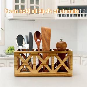 Soporte de madera para cubiertos, organizador de palillos de cocina, soporte para cubiertos, soporte para cuchillos y tenedores, escurridor transpirable para el hogar. - Product Image 2