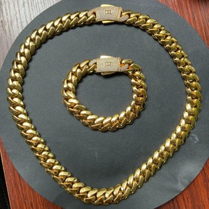 Cadena y <span class=keywords><strong>Pulsera</strong></span> Miami Cuban Link con Cierre Mónaco Chapado en <span class=keywords><strong>Oro</strong></span> <span class=keywords><strong>de</strong></span> 14K y 18K, <span class=keywords><strong>de</strong></span> Latón Sólido Pesado, Joyería Hip Hop <span class=keywords><strong>para</strong></span> Hombres y Raperos - Product Image 4