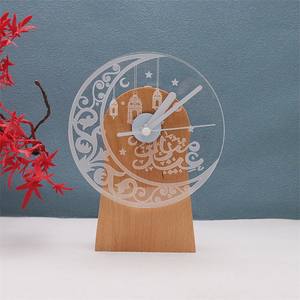 Lampe horloge de bureau en bois 2 en 1 avec logo personnalisé Lampe de <span class=keywords><strong>table</strong></span> en acrylique à lumière chaude rechargeable avec contrôle tactile et base en bois - Product Image 4