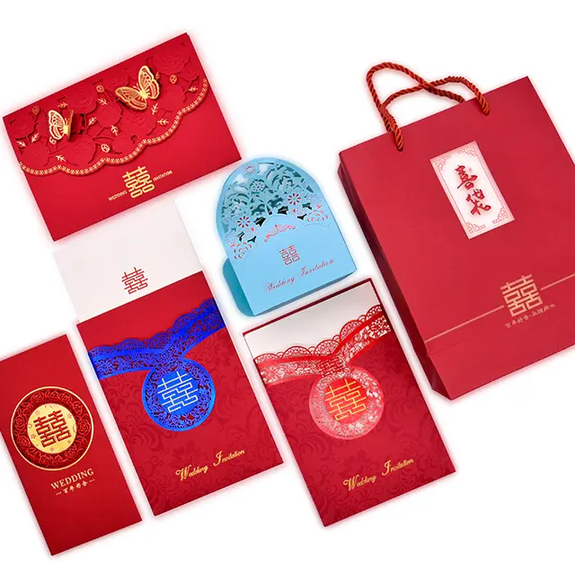 Китайские свадебные принадлежности с узором на заказ, красный конверт, свадебные приглашения, свадебная сумка