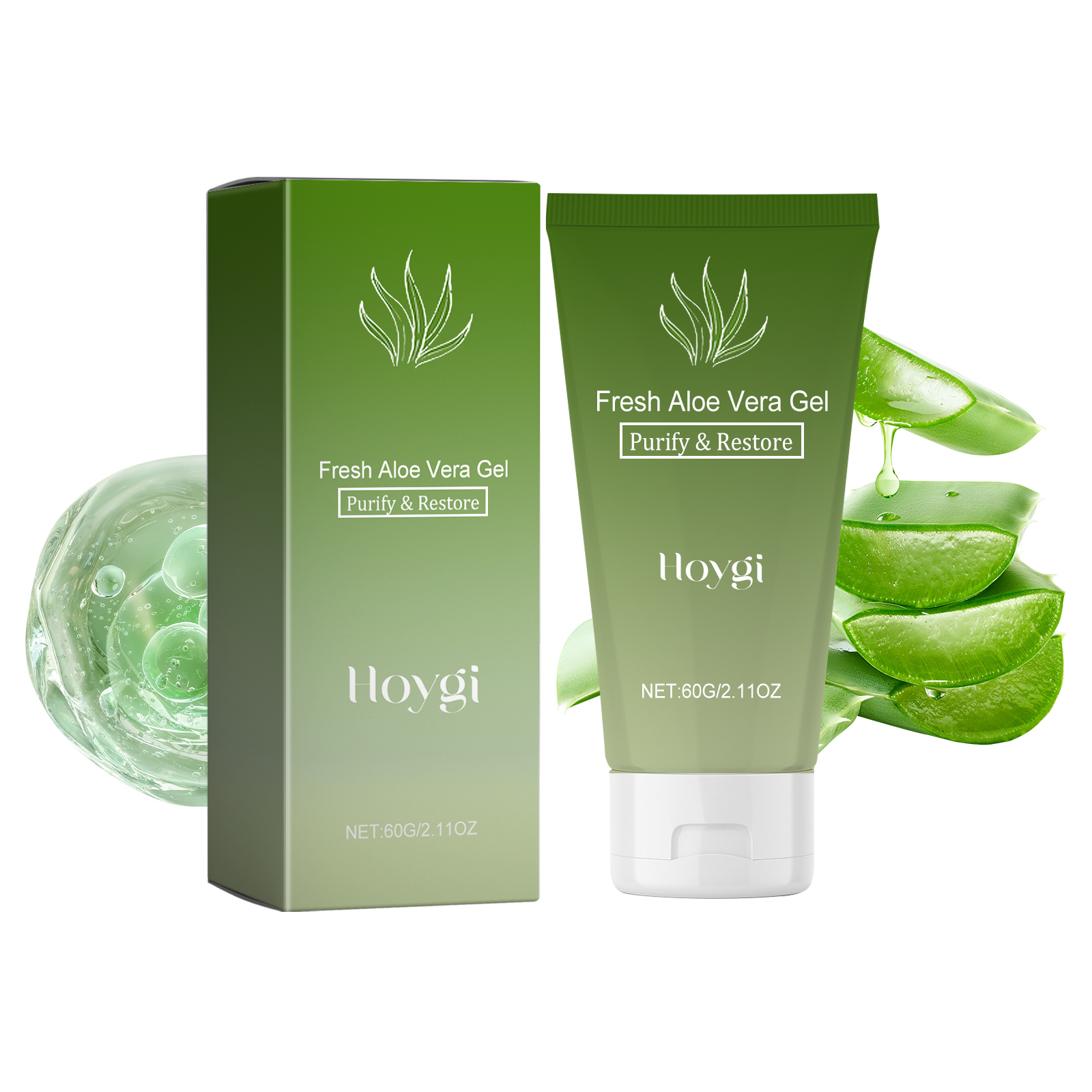 Hoygi Fresh Organic Aloe Vera Gel for Face Breasts Feet Moisturizing Soothing for Sunburn Blushing Repair Certified Skin Care