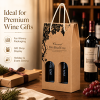 Sac cadeau élégant en papier kraft pour deux bouteilles de vin avec poignée en corde et fenêtre de présentation, emballage personnalisé en gros pour les vignerons