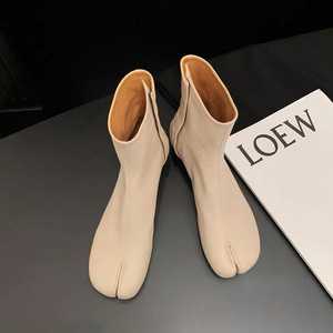 Botines de tacón bajo con punta dividida de moda 2026, de cuero genuino y ante, versátiles y cortos para mujer - Product Image 4