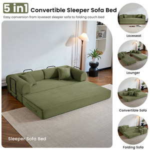 Sofá Cama Plegable Convertible Tapizado en Corduroy con Estructura de Acero, Sofá Seccional Comprimido - Product Image 3