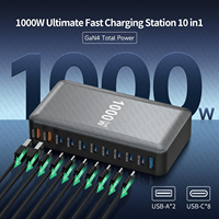 Station de charge de bureau OEM 1000W 10 ports GaN 4 avec câble de données 240W de 2 m - Compatible avec les tablettes, téléphones, ordinateurs portables et jeux