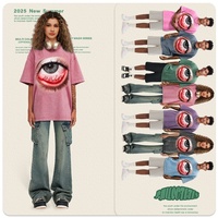T-shirt Homme en Coton Peigné à Col Rond, Style Urbain Européen et Américain, Tendance Nationale, Grammage Lourd, Délavé à l'Acide, Imprimé Cartoon Parodie Rétro