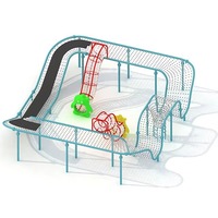 Structures de jeu non standard en acier inoxydable 304 pour usage commercial, thème jungle, forêt tropicale, avec filet d'escalade en corde et toboggan tunnel
