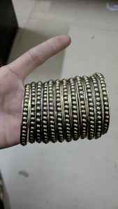 Women's Antique Finish Brass Bangles Studded Detailing <b>Flower</b> Design Natural Stone Stackable Traditional Vintage Party Fashion - Product Image 3