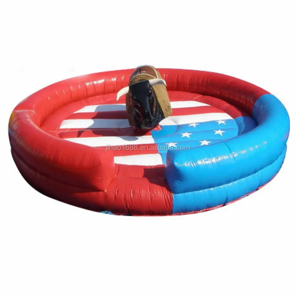 Hot Sale White 5m Round Crazy Game Inflatable Bull Riding Machine For Adults