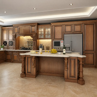 Meubles de cuisine sur mesure d'usine : Armoires à panneaux surélevés, consoles sculptées, portes à meneaux en verre, îlot de cuisine pour toute la maison