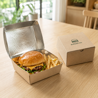 Boîte à hamburger jetable en papier doublé d'aluminium, emballage alimentaire personnalisé pour restaurant de restauration rapide
