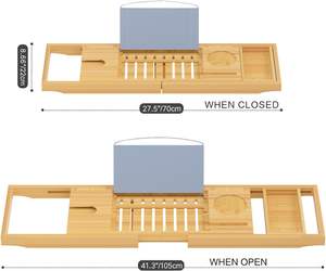 Plateau de baignoire extensible en bambou avec supports pour téléphone et tablette en verre - Product Image 6