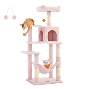 Arbre à chat multi-niveaux 143 cm de haut avec 4 poteaux, 2 plateformes, hamac et grotte - Product Image 1