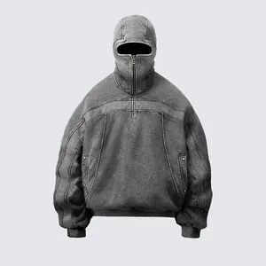 Hoodie üreticileri özel kazak Hoody yüksek kalite boş Vintage kazak boy ağır asit yıkama Ninja Hoodie