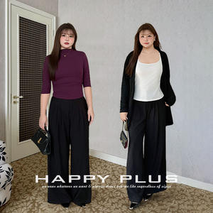 Pantalones Anchos Runqi para Mujer, Talla Grande, Cintura Alta, Crepé, Negros, Largos, Casuales, para Trabajo - Product Image 4