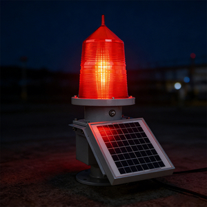 Feux d'obstruction aériens solaires à LED |   Balise d'avertissement rouge IP65, 2000 cd, à fréquence de clignotement réglable, visibilité 7 km pour ponts - Product Image 5