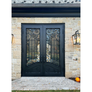 Portes doubles en fer forgé Ormate pour maisons <span class=keywords><strong>Porte</strong></span> d'entrée pivotante à charnière avec fenêtre en verre ouvrable <span class=keywords><strong>Porte</strong></span> extérieure pour la maison - Product Image 4