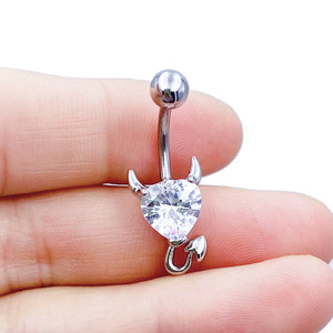 Anillo de Ombligo Sexy con Diseño de Diablita, Chapado en Oro de 18k, con Brillante Corazón de Circonita, para Uso en Discotecas - Product Image 3